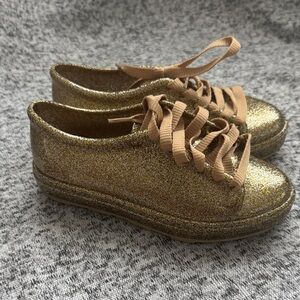 MELISSA Gold Glitter Shoes with Brown Laces